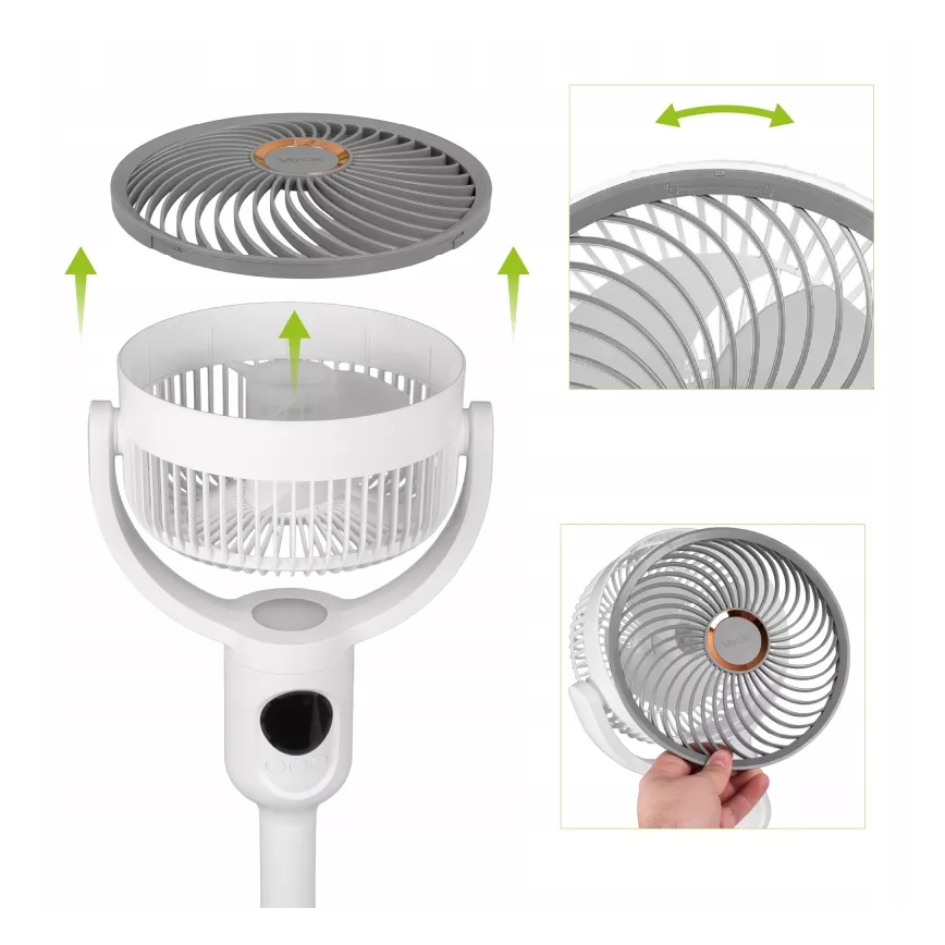 LED uzlādējams ventilators uz statīva ar LED apgaismojumu LED/4,8W/5V USB 7200 mAh balts + tālvadības pults
