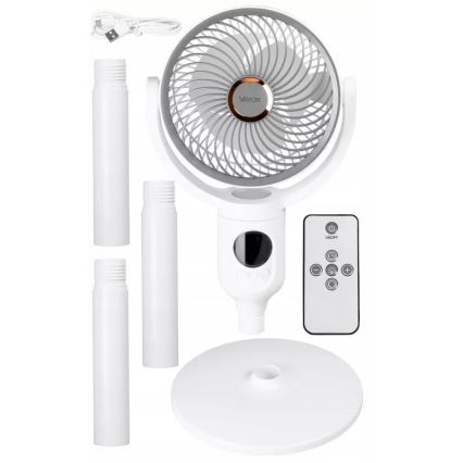 LED uzlādējams ventilators uz statīva ar LED apgaismojumu LED/4,8W/5V USB 7200 mAh balts + tālvadības pults
