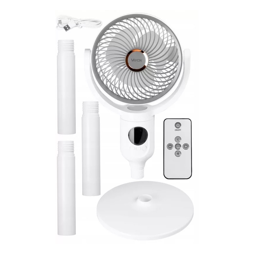 LED uzlādējams ventilators uz statīva ar LED apgaismojumu LED/4,8W/5V USB 7200 mAh balts + tālvadības pults