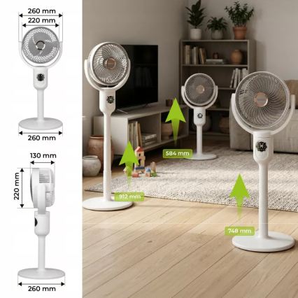 LED uzlādējams ventilators uz statīva ar LED apgaismojumu LED/4,8W/5V USB 7200 mAh balts + tālvadības pults