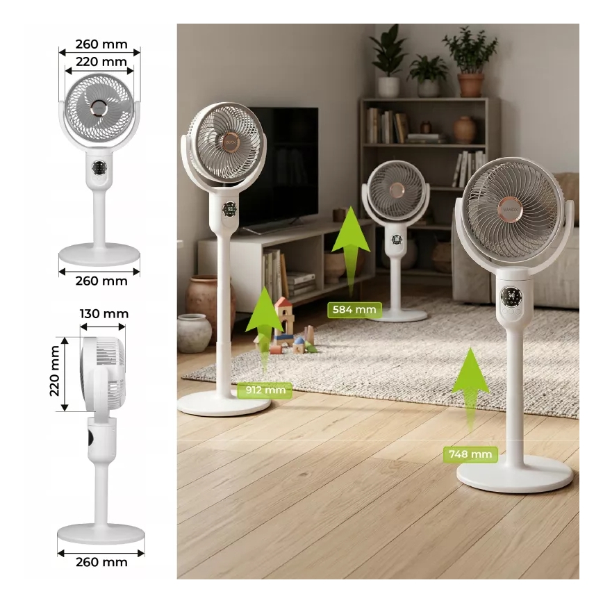 LED uzlādējams ventilators uz statīva ar LED apgaismojumu LED/4,8W/5V USB 7200 mAh balts + tālvadības pults