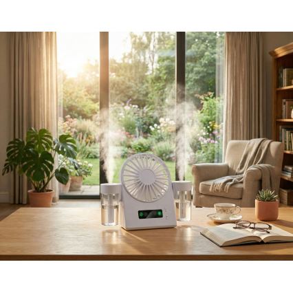 Uzlādējams galda ventilators ar miglas efektu 3,7V 1200 mAh