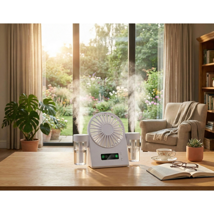 Uzlādējams galda ventilators ar miglas efektu 3,7V 1200 mAh