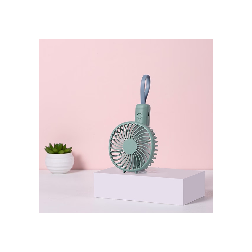 Uzlādējams kabatas ventilators 5W/5V 1200 mAh tirkīza