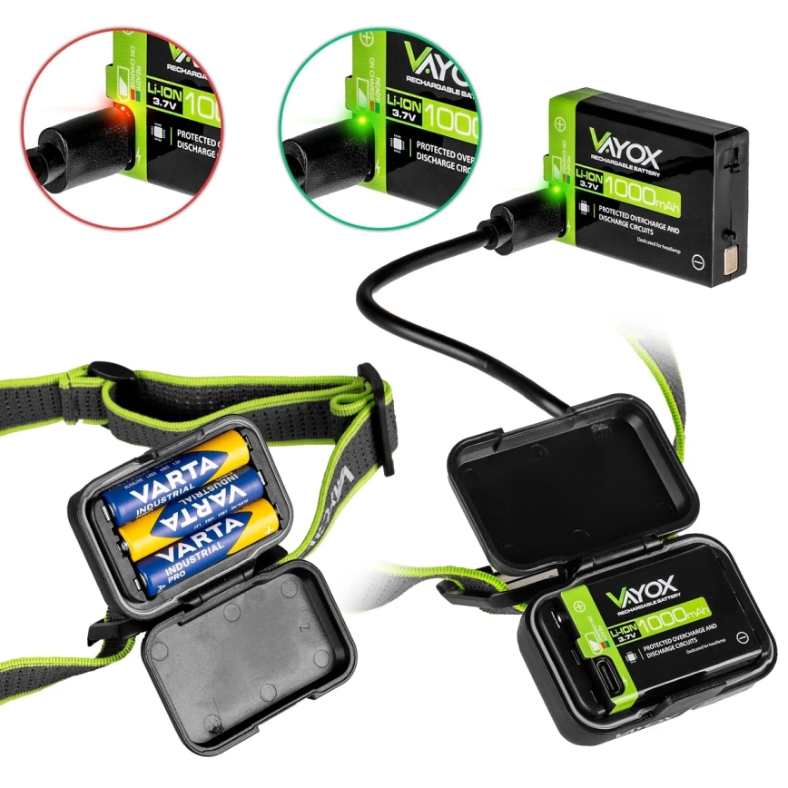 Uzlādējams LED galvas lukturis ar regulējamu spilgtumu LED/10W/5V/3xAAA IP66 800 lm 1000 mAh