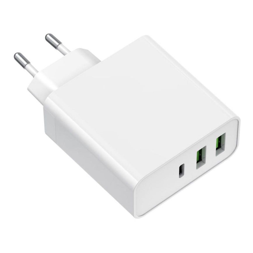 Uzlādes adapteris 2xUSB-A + 1xUSB-C Power Delivery 65W/230V balts