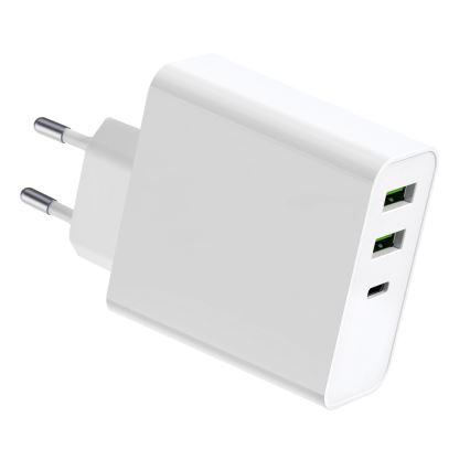Uzlādes adapteris 2xUSB-A + 1xUSB-C Power Delivery 65W/230V balts