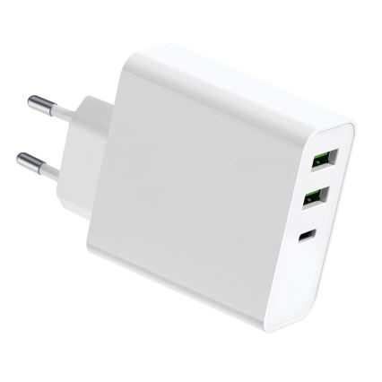 Uzlādes adapteris 2xUSB-A + 1xUSB-C Power Delivery 65W/230V balts