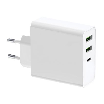 Uzlādes adapteris 2xUSB-A + 1xUSB-C Power Delivery 65W/230V balts