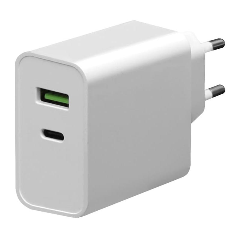 Uzlādes adapteris USB-C Power Delivery + USB-A 45W/230V balts