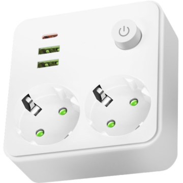 Vairāku kontaktligzdu bloks ar slēdzi LINEA 2x230V + 3xUSB A/C SCHUKO balts