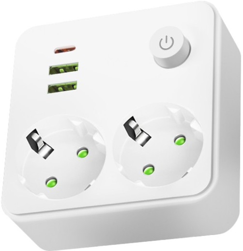 Vairāku kontaktligzdu bloks ar slēdzi LINEA 2x230V + 3xUSB A/C SCHUKO balts