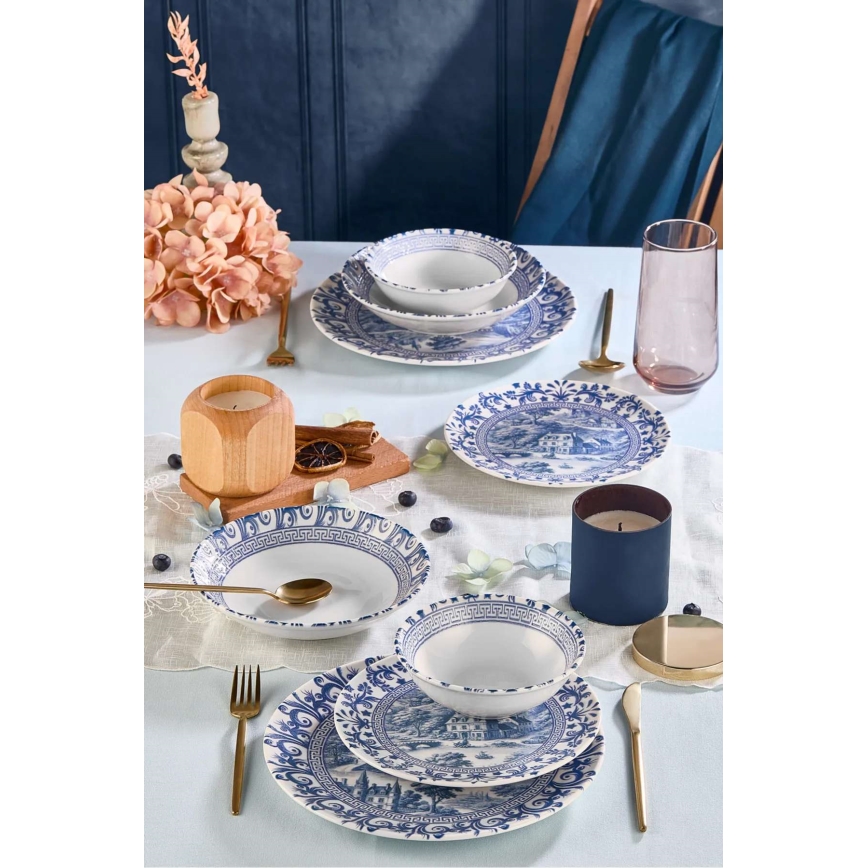 Vakariņu komplekts 24 gab. balta/zila/porcelāns