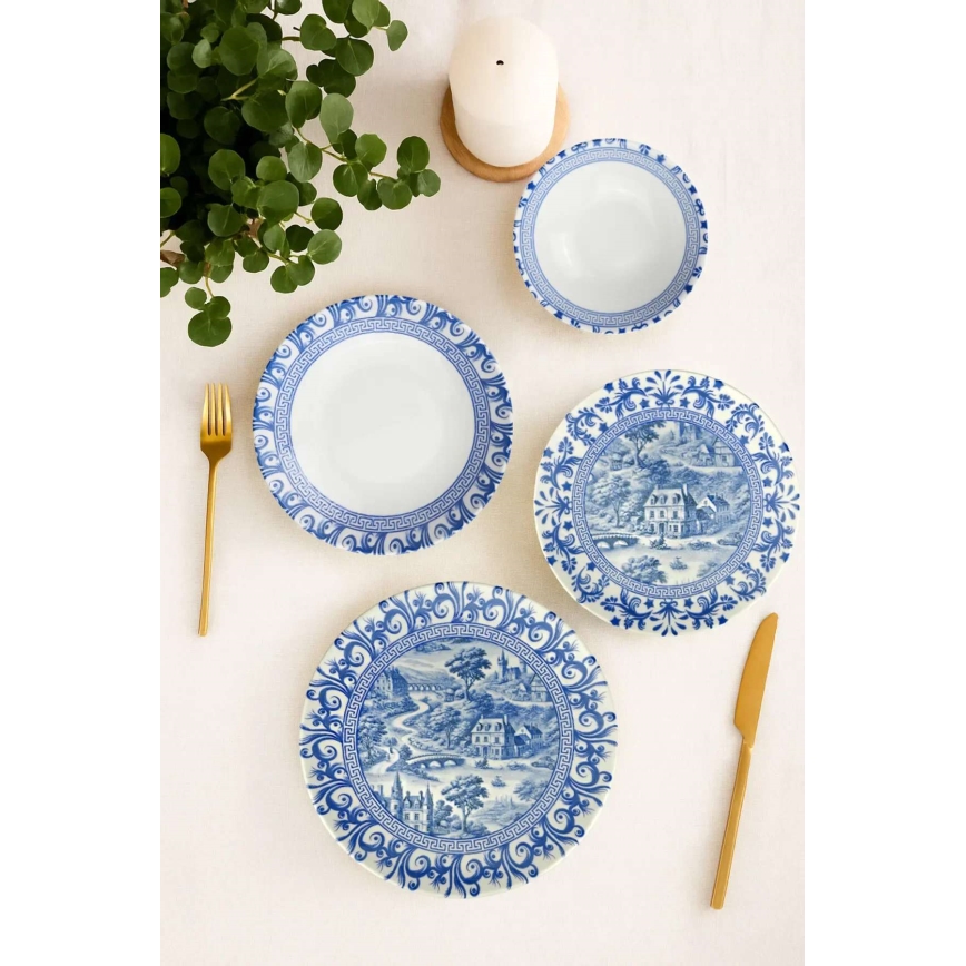 Vakariņu komplekts 24 gab. balta/zila/porcelāns
