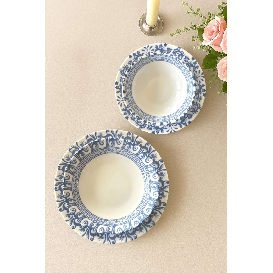 Vakariņu komplekts 24 gab. balta/zila/porcelāns