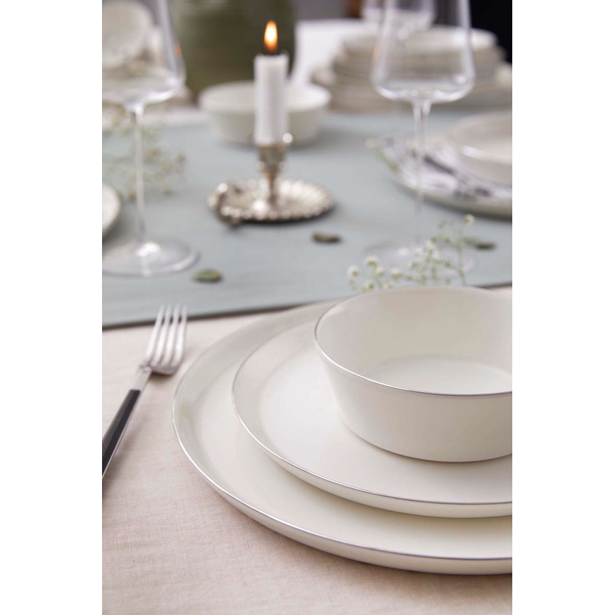 Vakariņu komplekts 24 gab. balts/sudraba/porcelāns