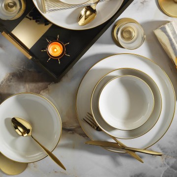 Vakariņu servīze 18 gab. bēša/zelta/porcelāns