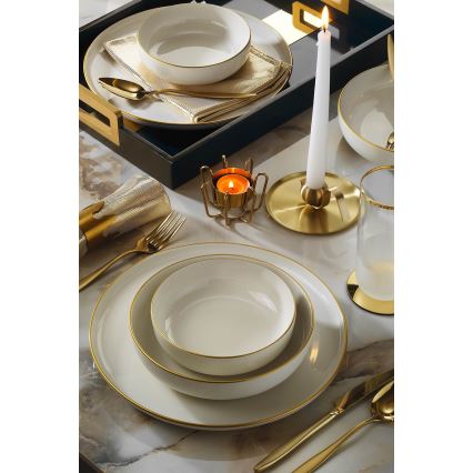Vakariņu servīze 18 gab. bēša/zelta/porcelāns