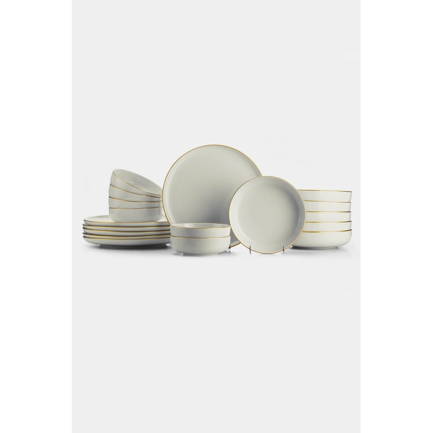 Vakariņu servīze 18 gab. bēša/zelta/porcelāns