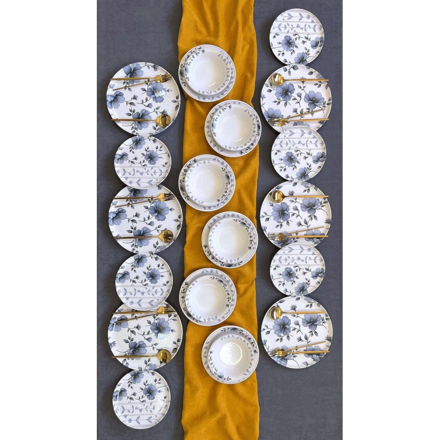 Vakariņu servīze 24 daļas, balta/zila, keramika
