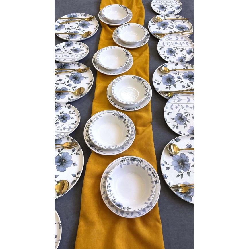 Vakariņu servīze 24 daļas, balta/zila, keramika