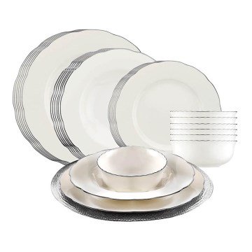 Vakariņu servīze 24 daļas — balta/sudraba/porcelāns