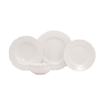 Vakariņu servīze 24 daļas — balta/sudraba/porcelāns