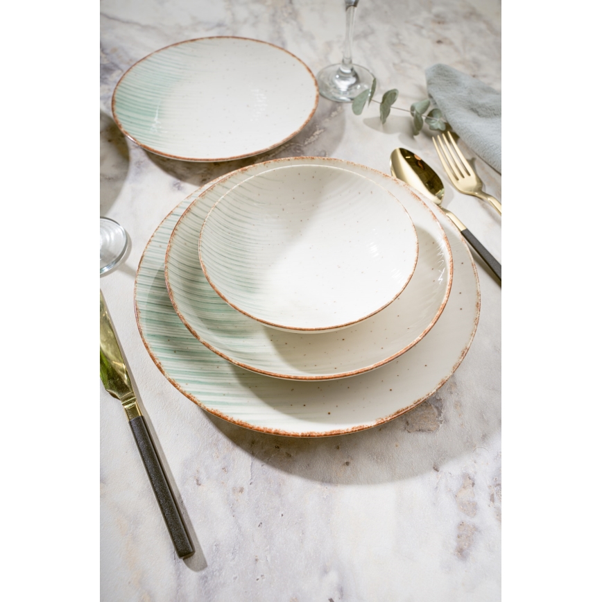 Vakariņu servīze 24 gab. balta/zaļa/porcelāns