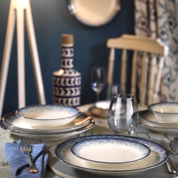 Vakariņu servīze, 24 gab., balta/zila, porcelāns