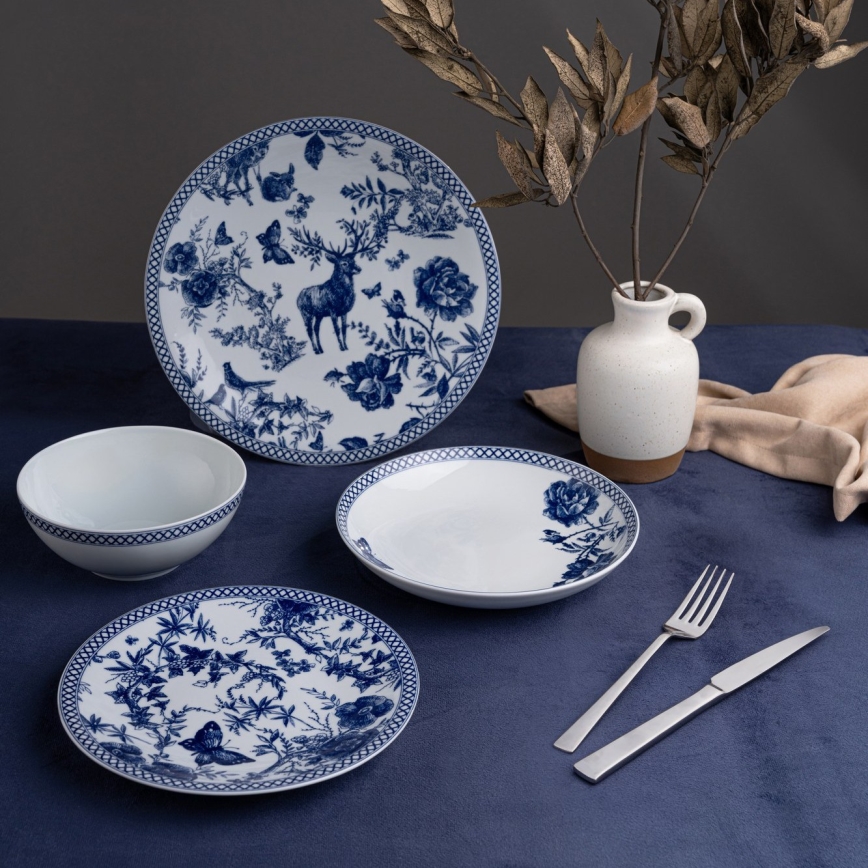 Vakariņu servīze 24 gab. balta/zila/porcelāns