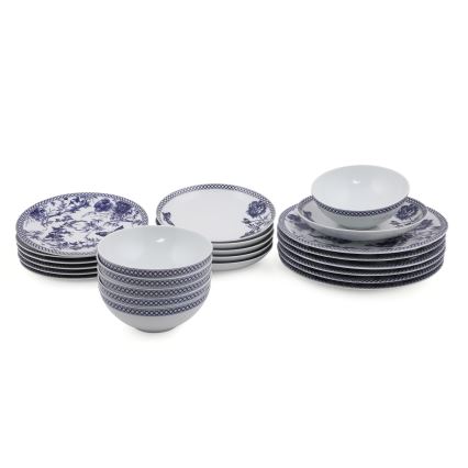 Vakariņu servīze 24 gab. balta/zila/porcelāns