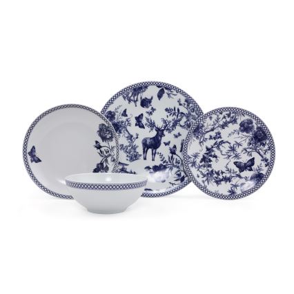 Vakariņu servīze 24 gab. balta/zila/porcelāns