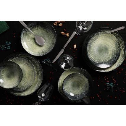 Vakariņu servīze 24 gab., zaļa/melna, porcelāns