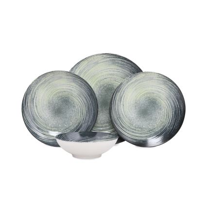 Vakariņu servīze 24 gab., zaļa/melna, porcelāns