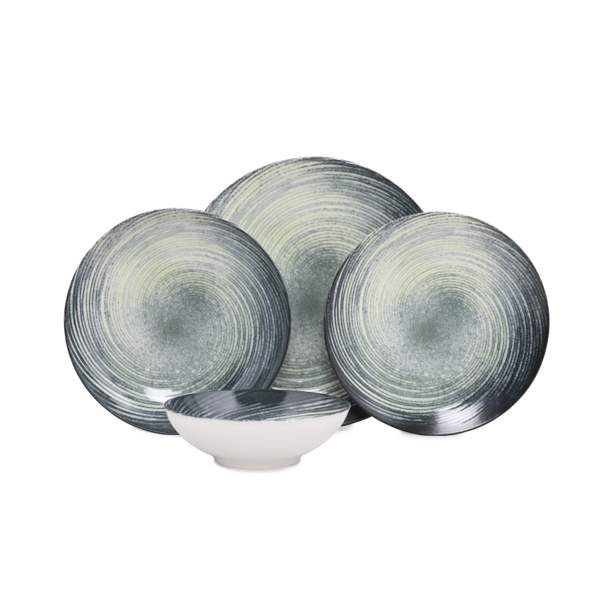Vakariņu servīze 24 gab., zaļa/melna, porcelāns