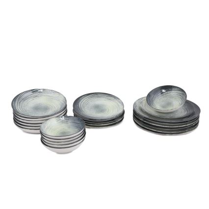 Vakariņu servīze 24 gab., zaļa/melna, porcelāns