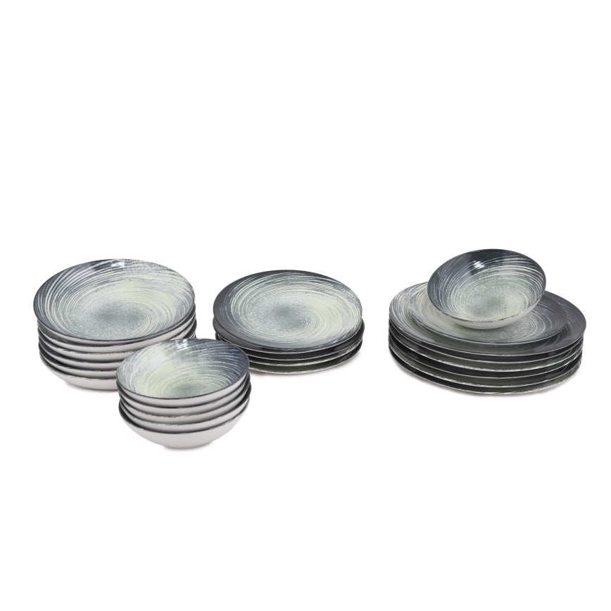 Vakariņu servīze 24 gab., zaļa/melna, porcelāns