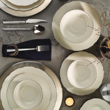 Vakariņu servīze, 54 daļas, balta/sudraba/kaula porcelāns