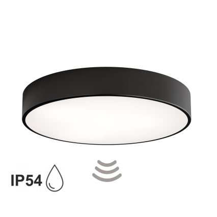 Vannas istabai paredzēts griestu gaismeklis ar sensoru CLEO, 4xE27/24W/230V, diametrs 50 cm, IP54, melns