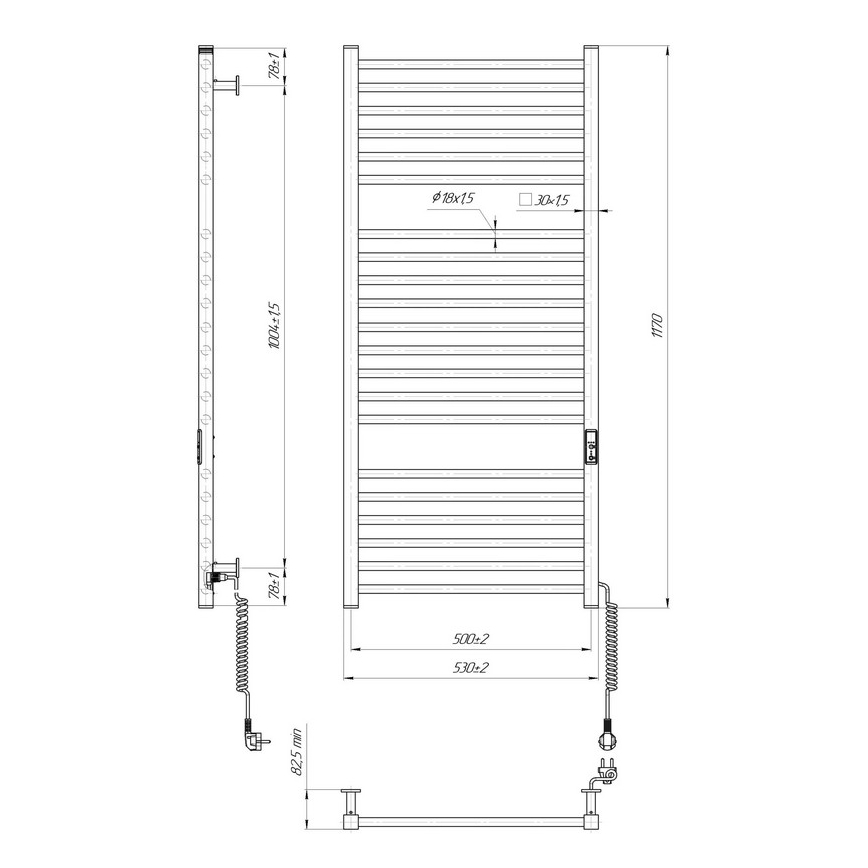 Vannas istabas dvieļu kāpņu radiators HF DERBY 255W/230V 117x53 cm melns