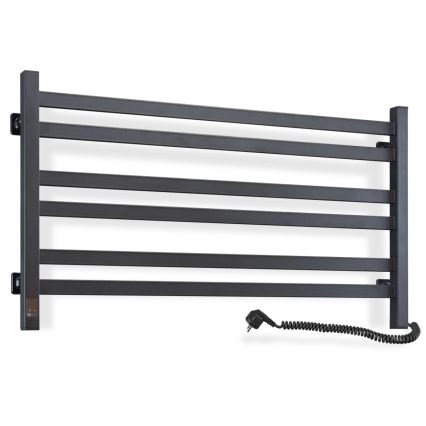 Vannas istabas dvieļu žāvētājs ar termostatu AVANGARD 316W/230V 50,6 cm IP44 melns, ar labās puses pieslēgumu, kvadrātveida
