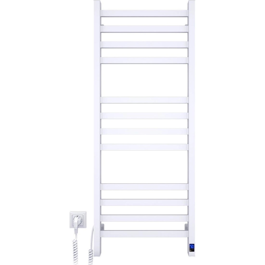 Vannas istabas dvieļu radiators ar termostatu AVANGARD 459W/230V 120,6 cm IP44 balts kreisais ar taisnām malām