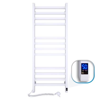 Vannas istabas dvieļu radiators ar termostatu AVANGARD 459W/230V 120,6 cm IP44 balts kreisais ar taisnām malām