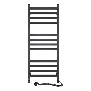 Vannas istabas dvieļu radiators ar termostatu AVANGARD 459W/230V, 120,6 cm, IP44, melns, labās puses, kvadrātveida profils