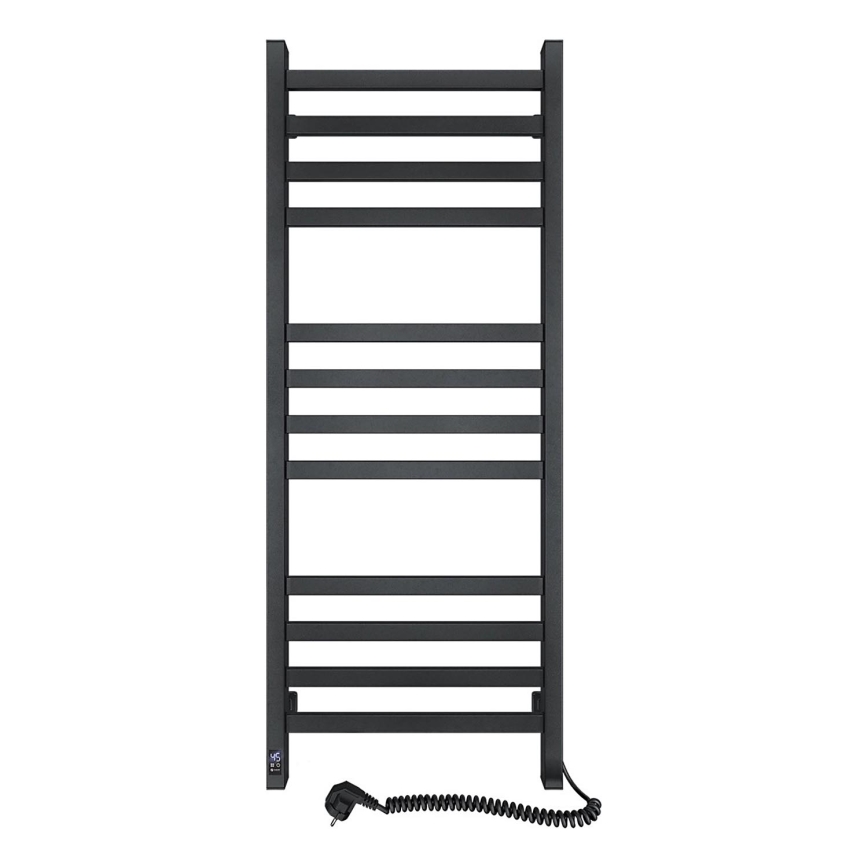 Vannas istabas dvieļu radiators ar termostatu AVANGARD 459W/230V, 120,6 cm, IP44, melns, labās puses, kvadrātveida profils
