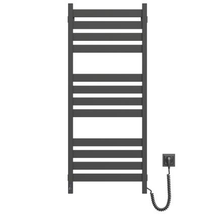 Vannas istabas žeburveida dvieļu radiators ar termostatu LARGO 541W/230V 120,6 cm IP44, melns, labās puses pieslēgums, ar kvadrātveida profilu
