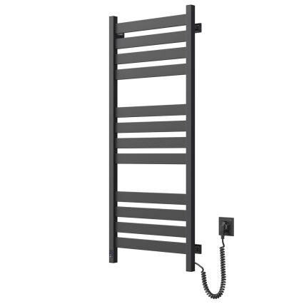 Vannas istabas žeburveida dvieļu radiators ar termostatu LARGO 541W/230V 120,6 cm IP44, melns, labās puses pieslēgums, ar kvadrātveida profilu