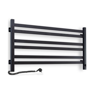 Vannas istabas dvieļu radiators AVANGARD ar termostatu, 316 W/230 V, 50,6 cm, IP44, melns, kreisais, kvadrātveida