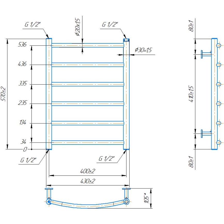 Vannas istabas dvieļu radiators INOX CLASSIC 120W/230V 57x43 cm nerūsējošais tērauds/antracīts