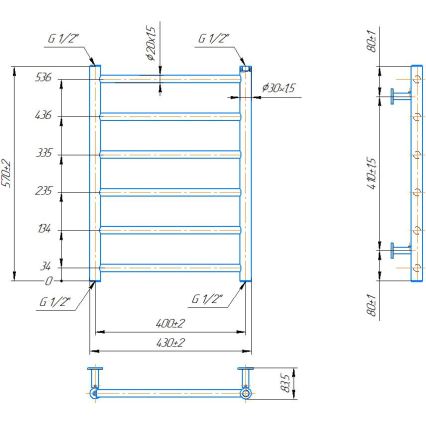Vannas istabas dvieļu radiators INOX FLAT 122W/230V 57x43 cm nerūsējošais tērauds/balts